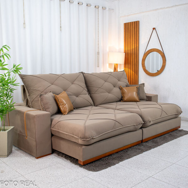 Sofá Retrátil Reclinável Malibu 2,90m Veludo Capuccino 828 - D33 e Molas Ensacadas