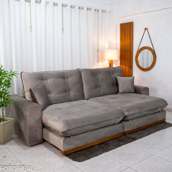 Sofá Retrátil Reclinável Ruah 2,90m Veludo Avelã 4052 - Molas Ensacadas