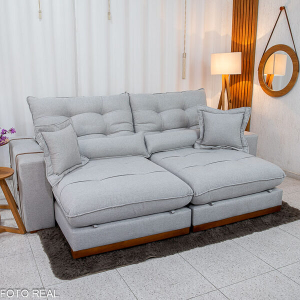 Sofá Retrátil Reclinável Toronto 2,50m Linho Cinza 2005 - D33 e Molas Ensacadas