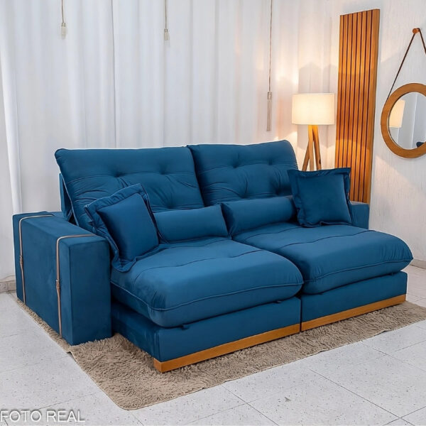 Sofá Retrátil Reclinável Toronto 2,50m Veludo Azul 4061 - D33 e Molas Ensacadas