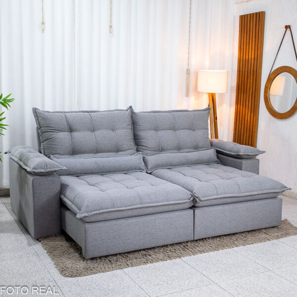 Sofá Retrátil Reclinável Zara 2,50m Linho Cinza 1008 - Molas Ensacadas